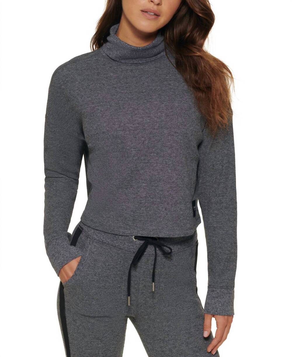 NEW CALVIN KLEIN performance long sleeve turtleneck top in black heather
